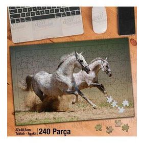 Asil Hobi Koşan Beyaz İki At-Vahşi Yaşam Yapboz-Ayak Destekli Çerçeveli 240 Parça Puzzle