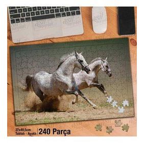 Asil Hobi Koşan Beyaz İki At-Vahşi Yaşam Yapboz-Ayak Destekli Çerçeveli 240 Parça Puzzle