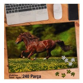 Asil Hobi Koşan Kahverengi At-Sarı Çiçekler Yapboz-Ayak Destekli Çerçeveli 240 Parça Puzzle