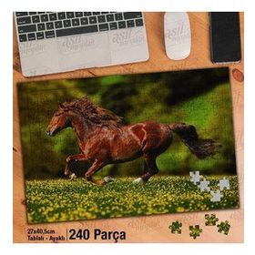 Asil Hobi Koşan Kahverengi At-Sarı Çiçekler Yapboz-Ayak Destekli Çerçeveli 240 Parça Puzzle