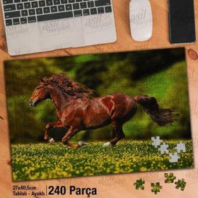 Asil Hobi Koşan Kahverengi At-Sarı Çiçekler Yapboz-Ayak Destekli Çerçeveli 240 Parça Puzzle