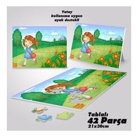 Asil Hobi Koşan Mutlu Küçük Kız Yapboz-Ayak Destekli Çerçeveli 42 Parça Puzzle