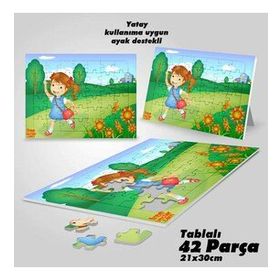 Asil Hobi Koşan Mutlu Küçük Kız Yapboz-Ayak Destekli Çerçeveli 42 Parça Puzzle