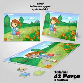 Asil Hobi Koşan Mutlu Küçük Kız Yapboz-Ayak Destekli Çerçeveli 42 Parça Puzzle