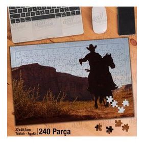Asil Hobi Kovboy-At-Silüet-Sararmış Otlar-Doğa Yapboz-Ayak Destekli Çerçeveli 240 Parça Puzzle