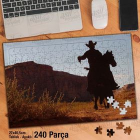 Asil Hobi Kovboy-At-Silüet-Sararmış Otlar-Doğa Yapboz-Ayak Destekli Çerçeveli 240 Parça Puzzle