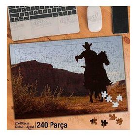 Asil Hobi Kovboy-At-Silüet-Sararmış Otlar-Doğa Yapboz-Ayak Destekli Çerçeveli 240 Parça Puzzle