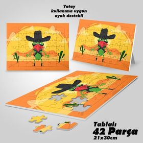 Asil Hobi Kovboy-Güneş-Kakdüs-Çöl-Çocuklar İçin Eğitici Yapboz-Ayak Destekli 42 Parça Puzzle