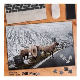 Asil Hobi Koyun-Kuzu-Yol-Karlı Dağ-Manzara Yapboz-Ayak Destekli Çerçeveli 240 Parça Puzzle