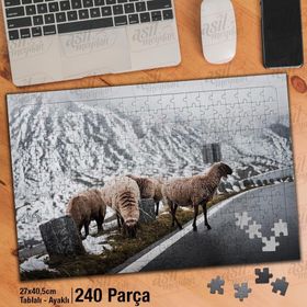 Asil Hobi Koyun-Kuzu-Yol-Karlı Dağ-Manzara Yapboz-Ayak Destekli Çerçeveli 240 Parça Puzzle