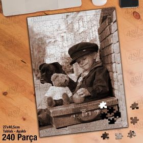 Asil Hobi Küçük Çocuk-Ayıcık-Köpek-Bavul Yapboz-Ayak Destekli Çerçeveli 240 Parça Puzzle