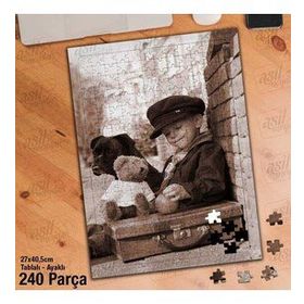 Asil Hobi Küçük Çocuk-Ayıcık-Köpek-Bavul Yapboz-Ayak Destekli Çerçeveli 240 Parça Puzzle