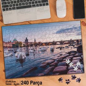 Asil Hobi Kuğu-Göl-Köprü-Manzara-Hayvan Yapboz-Ayak Destekli Çerçeveli 240 Parça Puzzle