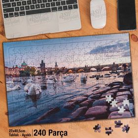 Asil Hobi Kuğu-Göl-Köprü-Manzara-Hayvan Yapboz-Ayak Destekli Çerçeveli 240 Parça Puzzle