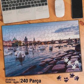 Asil Hobi Kuğu-Göl-Köprü-Manzara-Hayvan Yapboz-Ayak Destekli Çerçeveli 240 Parça Puzzle