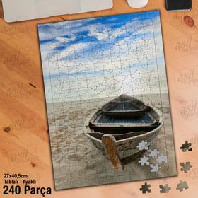 Asil Hobi Kumların Üzerinde Kayık-Sahil-Deniz Yapboz-Ayak Destekli Çerçeveli 240 Parça Puzzle