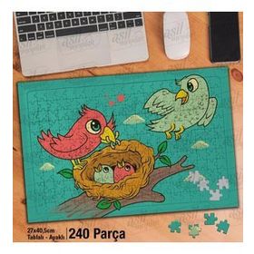 Asil Hobi Kuş Yuvası-Ağaç-Yavru Kuşlar Yapboz-Ayak Destekli Çerçeveli 240 Parça Puzzle