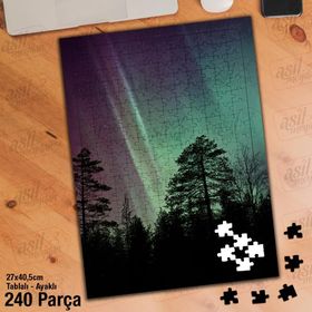 Asil Hobi Kuzey Işıkları-Ağaç-Doğa Yapboz-Ayak Destekli Çerçeveli 240 Parça Puzzle