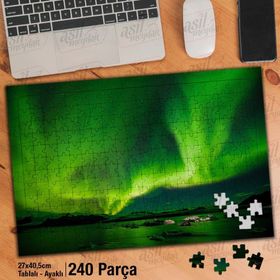 Asil Hobi Kuzey Işıkları-Gece-Doğa-Manzara Yapboz-Ayak Destekli Çerçeveli 240 Parça Puzzle