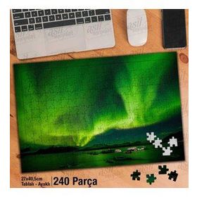 Asil Hobi Kuzey Işıkları-Gece-Doğa-Manzara Yapboz-Ayak Destekli Çerçeveli 240 Parça Puzzle