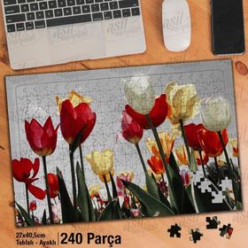 Asil Hobi Laleler-Lale Alanı-Bahar-Çiçek Yapboz-Ayak Destekli Çerçeveli 240 Parça Puzzle