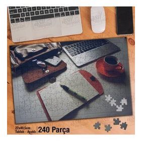 Asil Hobi Laptop-Bilgisayar-Kahve-Defter-Kalem Yapboz-Ayak Destekli Çerçeveli 240 Parça Puzzle