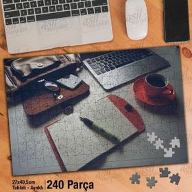 Asil Hobi Laptop-Bilgisayar-Kahve-Defter-Kalem Yapboz-Ayak Destekli Çerçeveli 240 Parça Puzzle