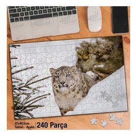 Asil Hobi Leopar-Büyük Kedi-Kar-Kış-Doğa Yapboz-Ayak Destekli Çerçeveli 240 Parça Puzzle