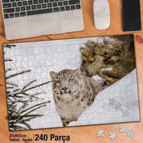Asil Hobi Leopar-Büyük Kedi-Kar-Kış-Doğa Yapboz-Ayak Destekli Çerçeveli 240 Parça Puzzle