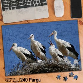 Asil Hobi Leylek-Kuş-Yuva-Hayvan Yapboz-Ayak Destekli Çerçeveli 240 Parça Puzzle