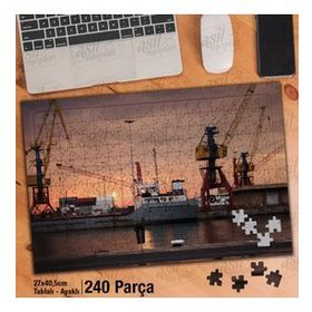 Asil Hobi Liman-Yük Gemileri-Gün Batımı Yapboz-Ayak Destekli Çerçeveli 240 Parça Puzzle