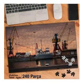 Asil Hobi Liman-Yük Gemileri-Gün Batımı Yapboz-Ayak Destekli Çerçeveli 240 Parça Puzzle