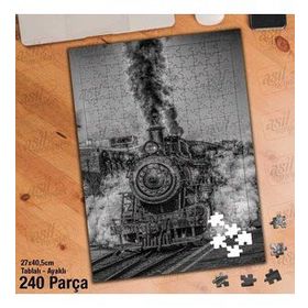 Asil Hobi Lokomatif-Tren-Duman-Gri Yapboz-Ayak Destekli Çerçeveli 240 Parça Puzzle