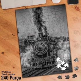 Asil Hobi Lokomatif-Tren-Duman-Gri Yapboz-Ayak Destekli Çerçeveli 240 Parça Puzzle