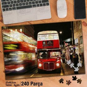 Asil Hobi Londra Caddesinde Kırmızı Otobüs-Şehir Yapboz-Ayak Destekli Çerçeveli 240 Parça Puzzle