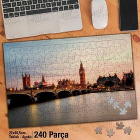 Asil Hobi Londra-İngiltere-Nehir-Köprü-Manzara Yapboz-Ayak Destekli Çerçeveli 240 Parça Puzzle