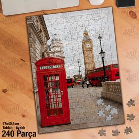 Asil Hobi Londra Telefon Kulubesi Ve Saat Kulesi Yapboz-Ayak Destekli Çerçeveli 240 Parça Puzzle
