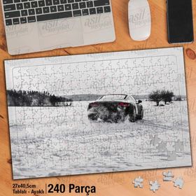 Asil Hobi Lüks Araç-Kar-Kış-Ağaçlar-Manzara Yapboz-Ayak Destekli Çerçeveli 240 Parça Puzzle