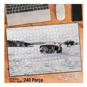 Asil Hobi Lüks Araç-Kar-Kış-Ağaçlar-Manzara Yapboz-Ayak Destekli Çerçeveli 240 Parça Puzzle