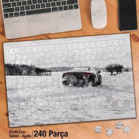 Asil Hobi Lüks Araç-Kar-Kış-Ağaçlar-Manzara Yapboz-Ayak Destekli Çerçeveli 240 Parça Puzzle