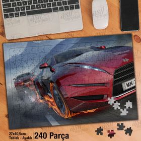 Asil Hobi Lüks Kırmızı Spor Arabalar-Ateş-Hız Yapboz-Ayak Destekli Çerçeveli 240 Parça Puzzle