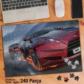 Asil Hobi Lüks Kırmızı Spor Arabalar-Ateş-Hız Yapboz-Ayak Destekli Çerçeveli 240 Parça Puzzle