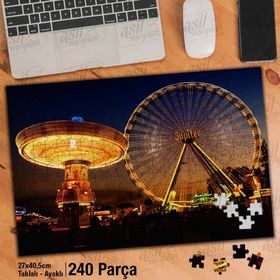 Asil Hobi Lunapark-Eğlence-Gece-Park Yapboz-Ayak Destekli Çerçeveli 240 Parça Puzzle