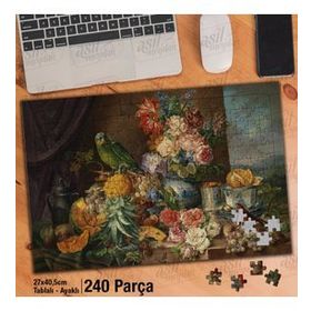 Asil Hobi Masadaki Çiçekler-Meyveler Ve Sevimli Kuş Yapboz-Ayak Destekli Çerçeveli 240 Parça Puzzle
