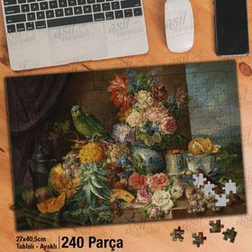 Asil Hobi Masadaki Çiçekler-Meyveler Ve Sevimli Kuş Yapboz-Ayak Destekli Çerçeveli 240 Parça Puzzle