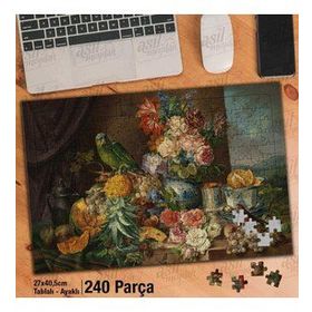 Asil Hobi Masadaki Çiçekler-Meyveler Ve Sevimli Kuş Yapboz-Ayak Destekli Çerçeveli 240 Parça Puzzle