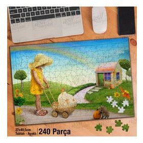 Asil Hobi Masal Ev-Gökkuşağı-Doğa-Manzara-Çocuk Yapboz-Ayak Destekli Çerçeveli 240 Parça Puzzle