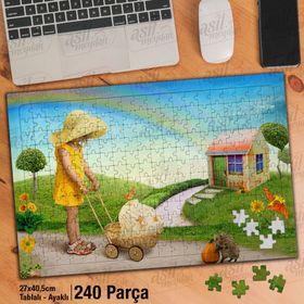 Asil Hobi Masal Ev-Gökkuşağı-Doğa-Manzara-Çocuk Yapboz-Ayak Destekli Çerçeveli 240 Parça Puzzle