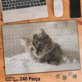 Asil Hobi Masum Yavru Kedi-Sevimli Hayvan-Doğa Yapboz-Ayak Destekli Çerçeveli 240 Parça Puzzle