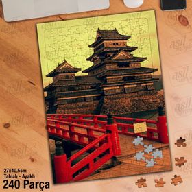 Asil Hobi Matsumoto Kalesi Japonya-Mimari-Köprü Yapboz-Ayak Destekli Çerçeveli 240 Parça Puzzle